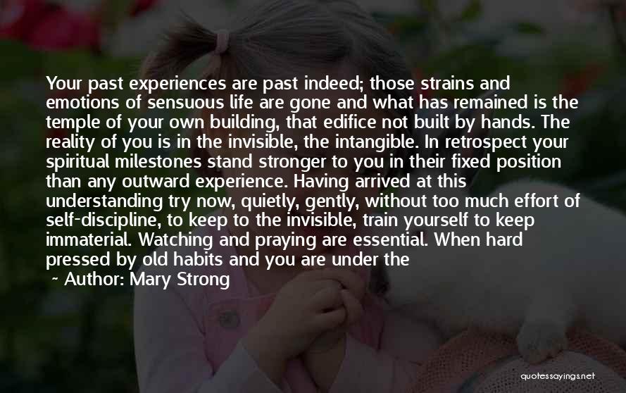 Mary Strong Quotes: Your Past Experiences Are Past Indeed; Those Strains And Emotions Of Sensuous Life Are Gone And What Has Remained Is