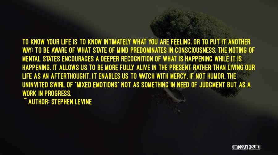 Stephen Levine Quotes: To Know Your Life Is To Know Intimately What You Are Feeling. Or To Put It Another Way: To Be