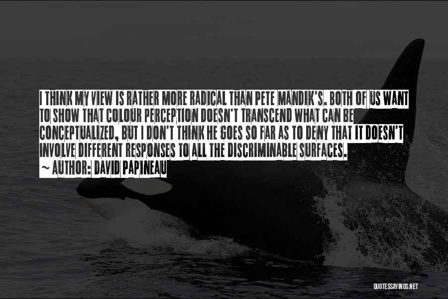 David Papineau Quotes: I Think My View Is Rather More Radical Than Pete Mandik's. Both Of Us Want To Show That Colour Perception
