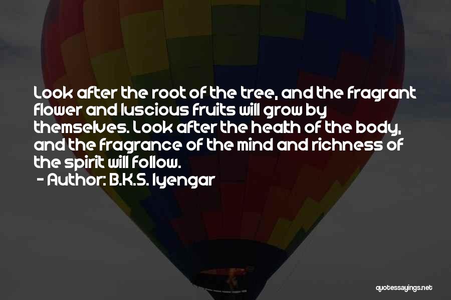B.K.S. Iyengar Quotes: Look After The Root Of The Tree, And The Fragrant Flower And Luscious Fruits Will Grow By Themselves. Look After