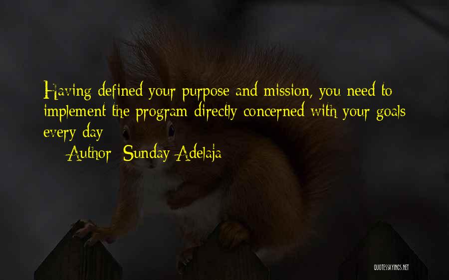 Sunday Adelaja Quotes: Having Defined Your Purpose And Mission, You Need To Implement The Program Directly Concerned With Your Goals Every Day