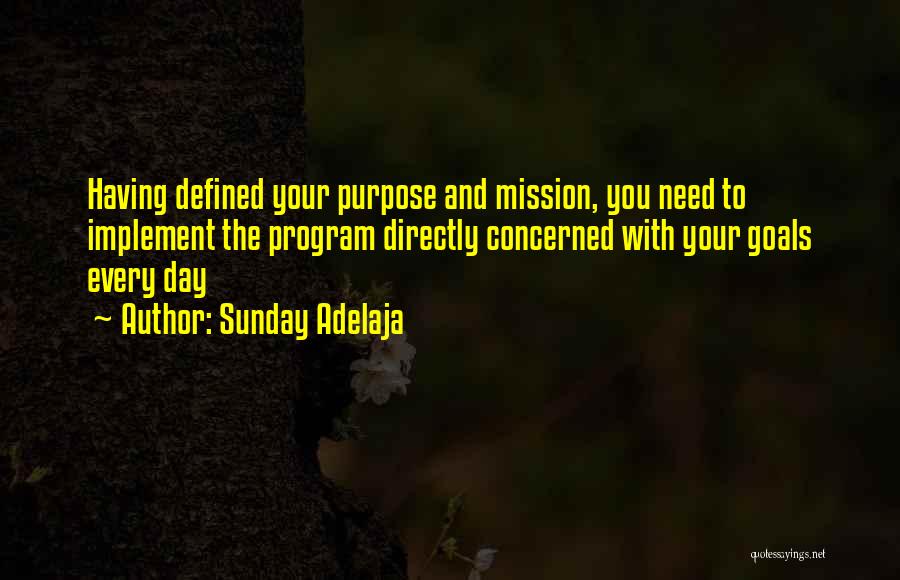 Sunday Adelaja Quotes: Having Defined Your Purpose And Mission, You Need To Implement The Program Directly Concerned With Your Goals Every Day