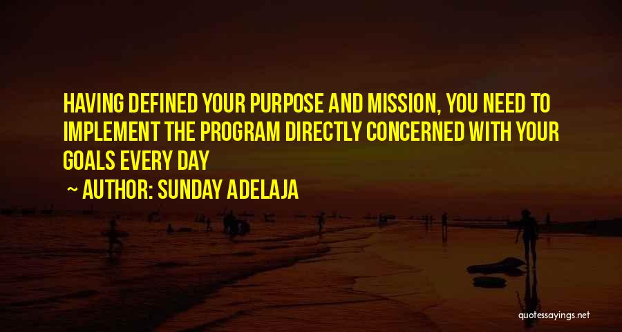 Sunday Adelaja Quotes: Having Defined Your Purpose And Mission, You Need To Implement The Program Directly Concerned With Your Goals Every Day