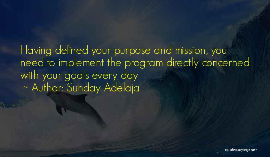 Sunday Adelaja Quotes: Having Defined Your Purpose And Mission, You Need To Implement The Program Directly Concerned With Your Goals Every Day