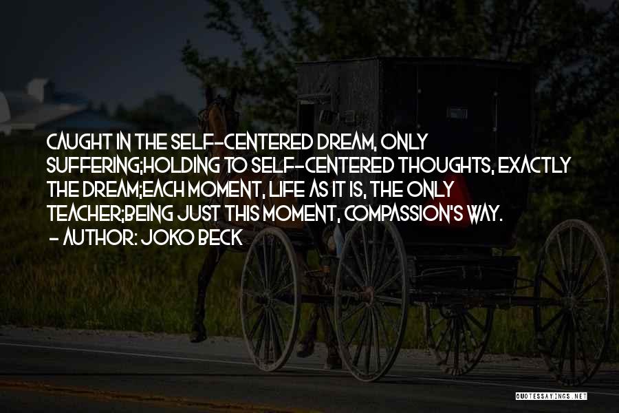 Joko Beck Quotes: Caught In The Self-centered Dream, Only Suffering;holding To Self-centered Thoughts, Exactly The Dream;each Moment, Life As It Is, The Only