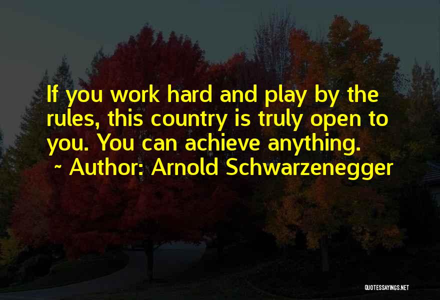 Arnold Schwarzenegger Quotes: If You Work Hard And Play By The Rules, This Country Is Truly Open To You. You Can Achieve Anything.