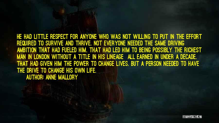 Anne Mallory Quotes: He Had Little Respect For Anyone Who Was Not Willing To Put In The Effort Required To Survive And Thrive.