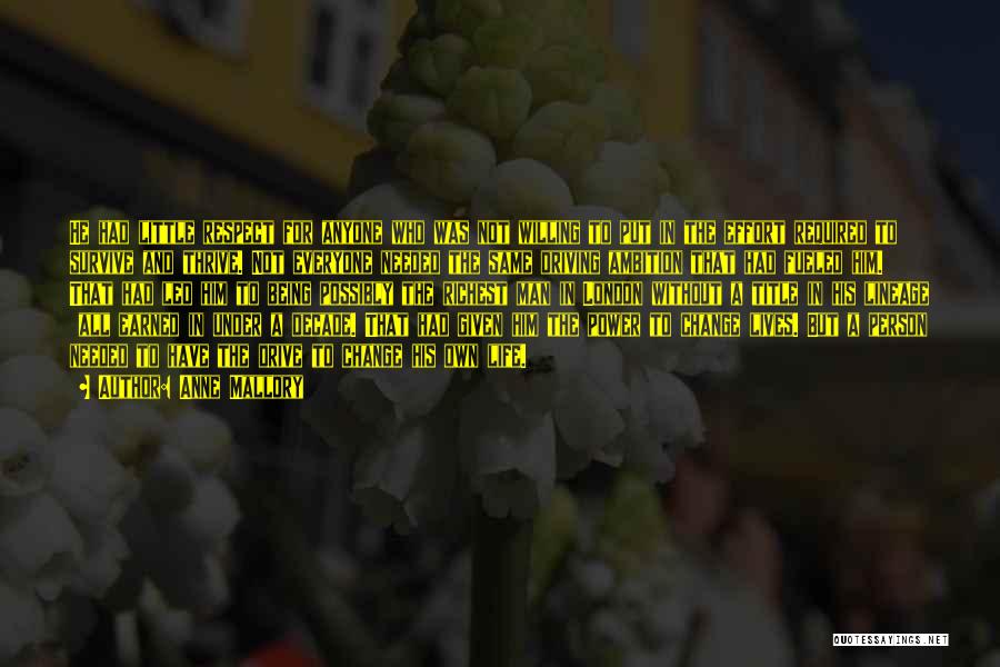 Anne Mallory Quotes: He Had Little Respect For Anyone Who Was Not Willing To Put In The Effort Required To Survive And Thrive.