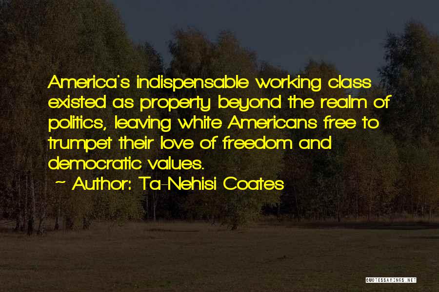 Ta-Nehisi Coates Quotes: America's Indispensable Working Class Existed As Property Beyond The Realm Of Politics, Leaving White Americans Free To Trumpet Their Love