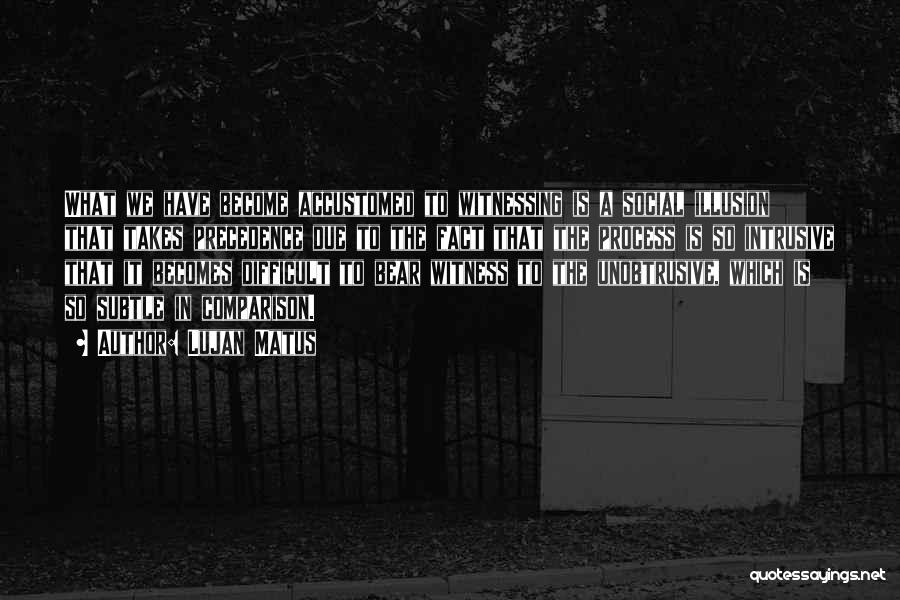Lujan Matus Quotes: What We Have Become Accustomed To Witnessing Is A Social Illusion That Takes Precedence Due To The Fact That The