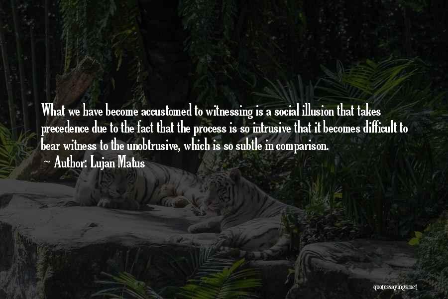 Lujan Matus Quotes: What We Have Become Accustomed To Witnessing Is A Social Illusion That Takes Precedence Due To The Fact That The