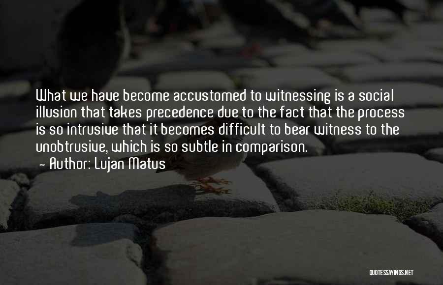 Lujan Matus Quotes: What We Have Become Accustomed To Witnessing Is A Social Illusion That Takes Precedence Due To The Fact That The