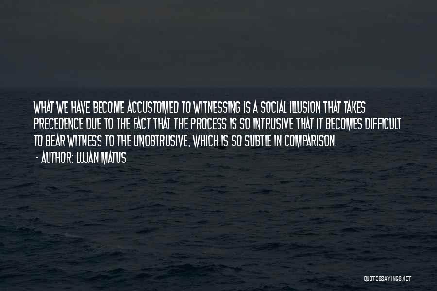 Lujan Matus Quotes: What We Have Become Accustomed To Witnessing Is A Social Illusion That Takes Precedence Due To The Fact That The