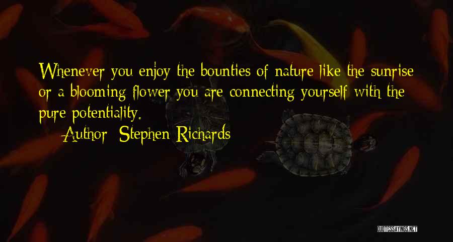 Stephen Richards Quotes: Whenever You Enjoy The Bounties Of Nature Like The Sunrise Or A Blooming Flower You Are Connecting Yourself With The