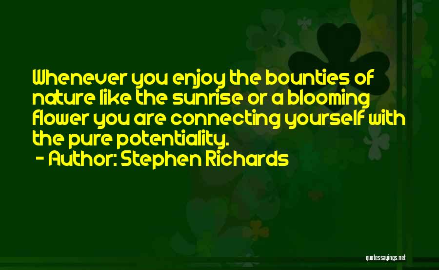 Stephen Richards Quotes: Whenever You Enjoy The Bounties Of Nature Like The Sunrise Or A Blooming Flower You Are Connecting Yourself With The