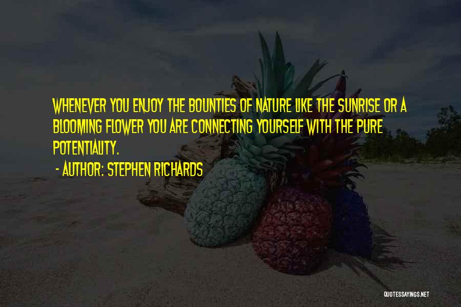 Stephen Richards Quotes: Whenever You Enjoy The Bounties Of Nature Like The Sunrise Or A Blooming Flower You Are Connecting Yourself With The