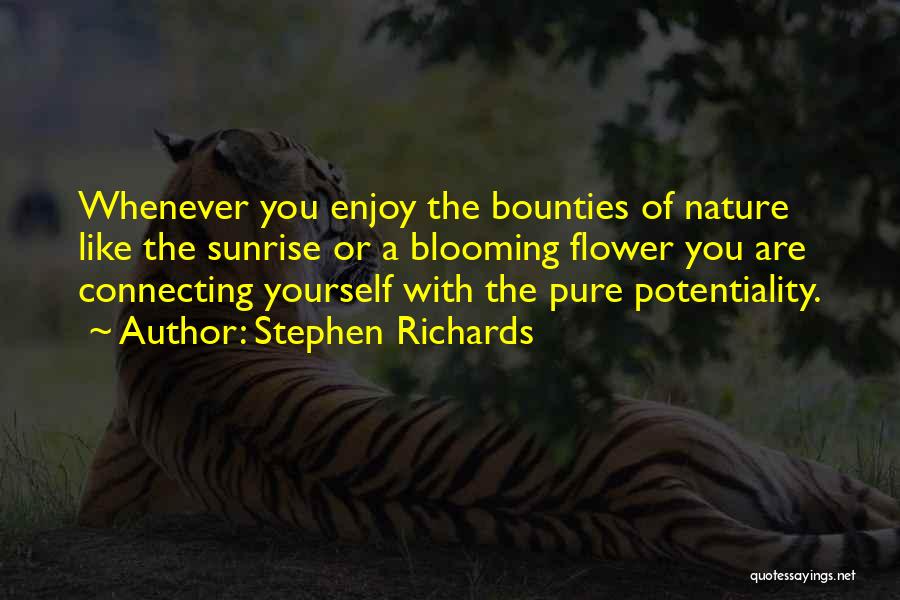 Stephen Richards Quotes: Whenever You Enjoy The Bounties Of Nature Like The Sunrise Or A Blooming Flower You Are Connecting Yourself With The