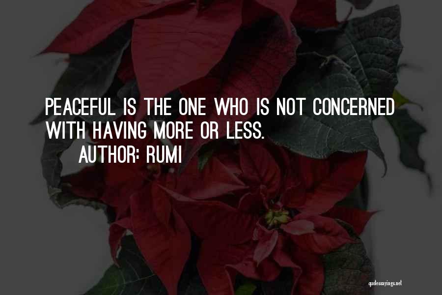 Rumi Quotes: Peaceful Is The One Who Is Not Concerned With Having More Or Less.