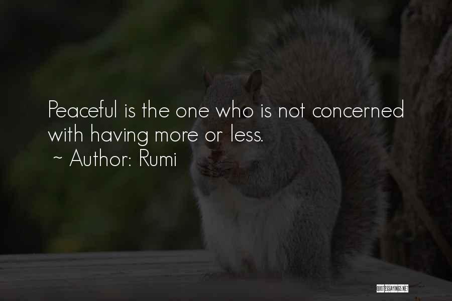 Rumi Quotes: Peaceful Is The One Who Is Not Concerned With Having More Or Less.