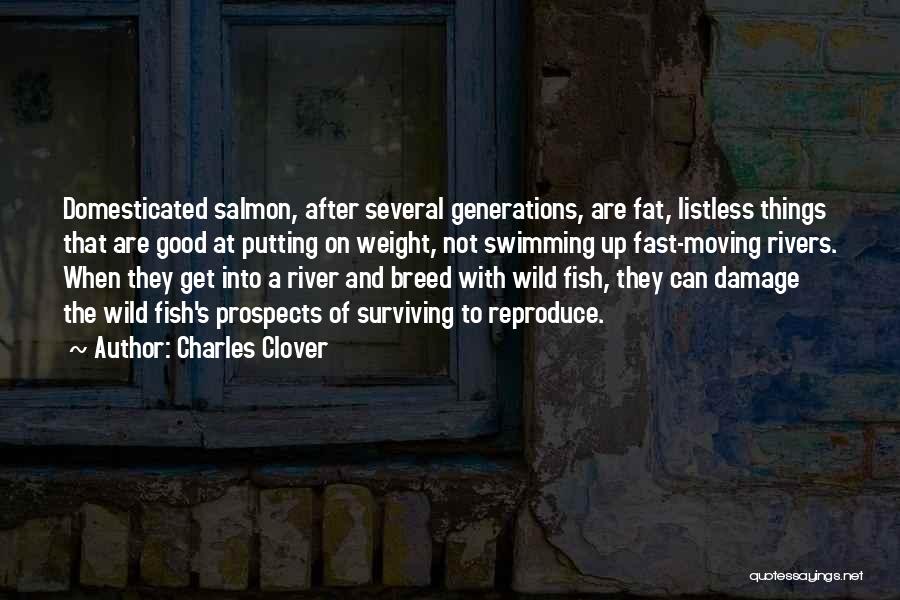 Charles Clover Quotes: Domesticated Salmon, After Several Generations, Are Fat, Listless Things That Are Good At Putting On Weight, Not Swimming Up Fast-moving