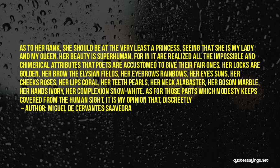 Miguel De Cervantes Saavedra Quotes: As To Her Rank, She Should Be At The Very Least A Princess, Seeing That She Is My Lady And