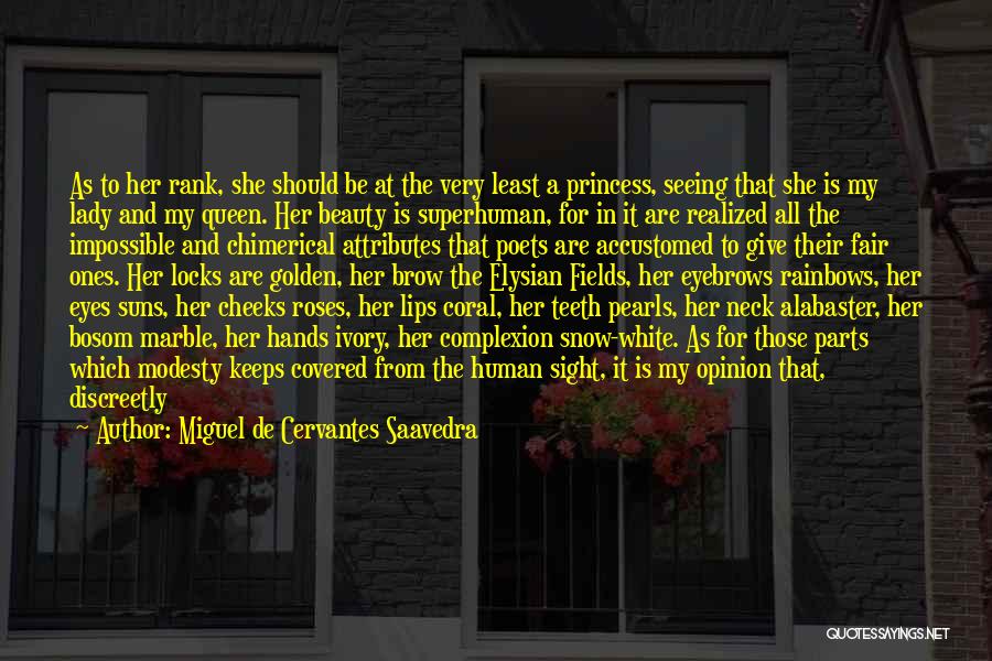 Miguel De Cervantes Saavedra Quotes: As To Her Rank, She Should Be At The Very Least A Princess, Seeing That She Is My Lady And