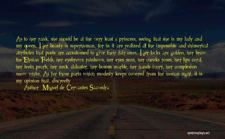 Miguel De Cervantes Saavedra Quotes: As To Her Rank, She Should Be At The Very Least A Princess, Seeing That She Is My Lady And