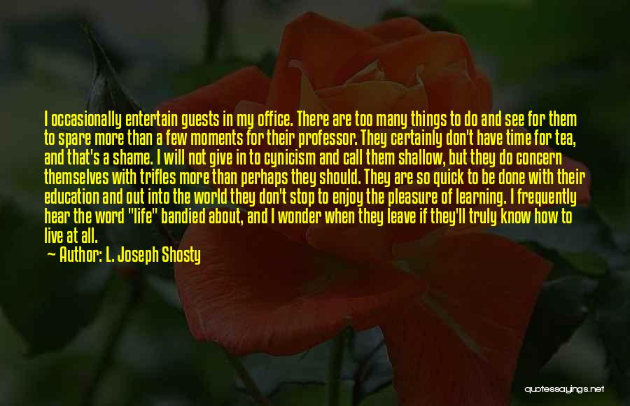 L. Joseph Shosty Quotes: I Occasionally Entertain Guests In My Office. There Are Too Many Things To Do And See For Them To Spare