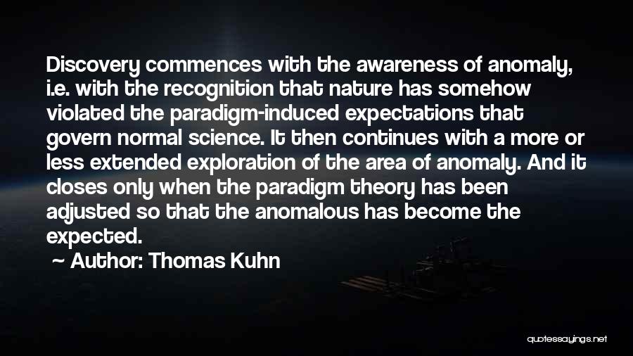 Thomas Kuhn Quotes: Discovery Commences With The Awareness Of Anomaly, I.e. With The Recognition That Nature Has Somehow Violated The Paradigm-induced Expectations That