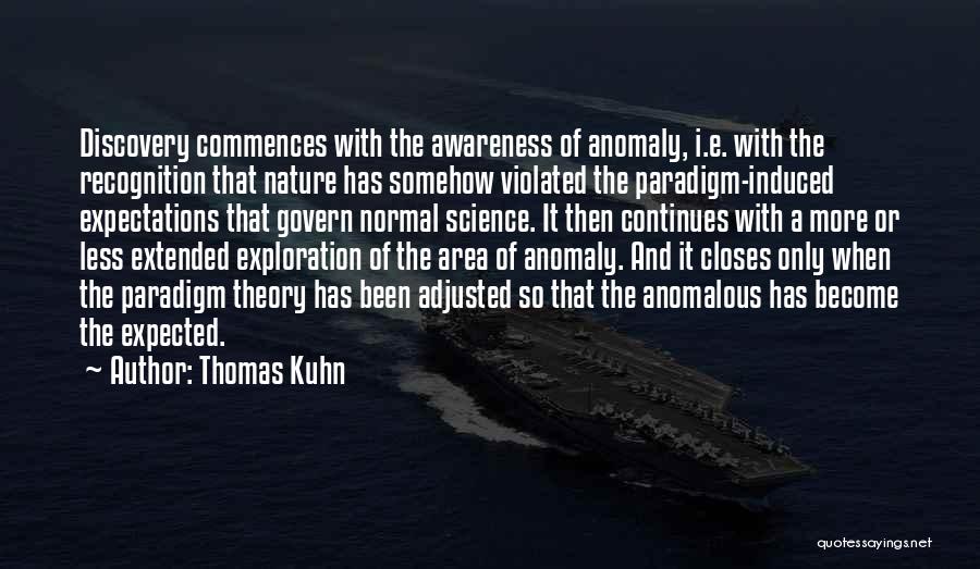 Thomas Kuhn Quotes: Discovery Commences With The Awareness Of Anomaly, I.e. With The Recognition That Nature Has Somehow Violated The Paradigm-induced Expectations That