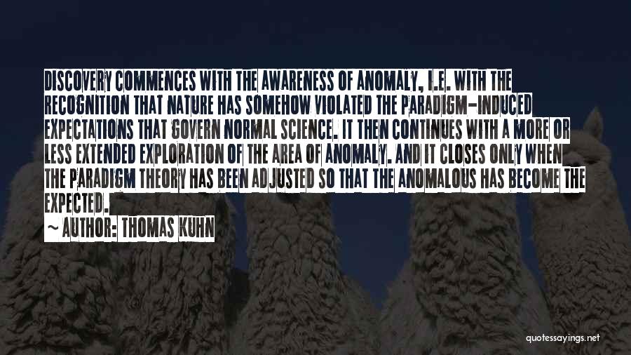 Thomas Kuhn Quotes: Discovery Commences With The Awareness Of Anomaly, I.e. With The Recognition That Nature Has Somehow Violated The Paradigm-induced Expectations That