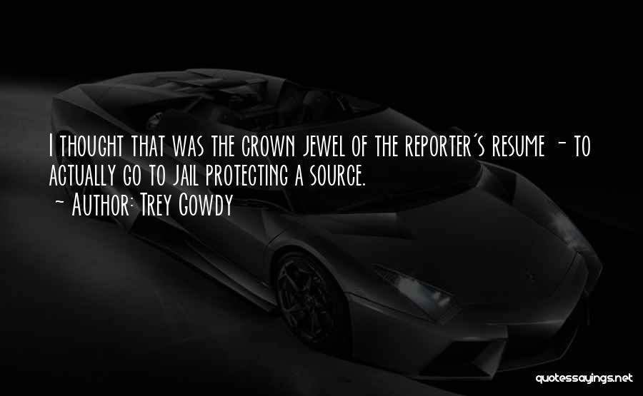 Trey Gowdy Quotes: I Thought That Was The Crown Jewel Of The Reporter's Resume - To Actually Go To Jail Protecting A Source.
