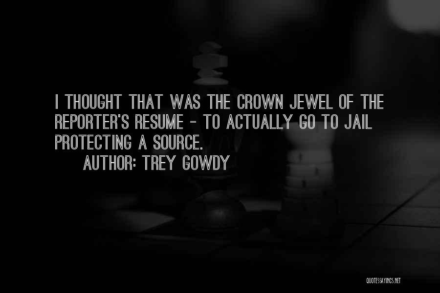Trey Gowdy Quotes: I Thought That Was The Crown Jewel Of The Reporter's Resume - To Actually Go To Jail Protecting A Source.