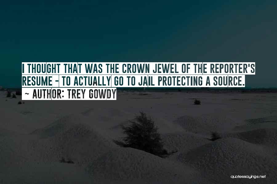 Trey Gowdy Quotes: I Thought That Was The Crown Jewel Of The Reporter's Resume - To Actually Go To Jail Protecting A Source.