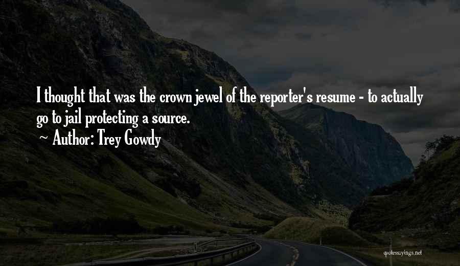 Trey Gowdy Quotes: I Thought That Was The Crown Jewel Of The Reporter's Resume - To Actually Go To Jail Protecting A Source.