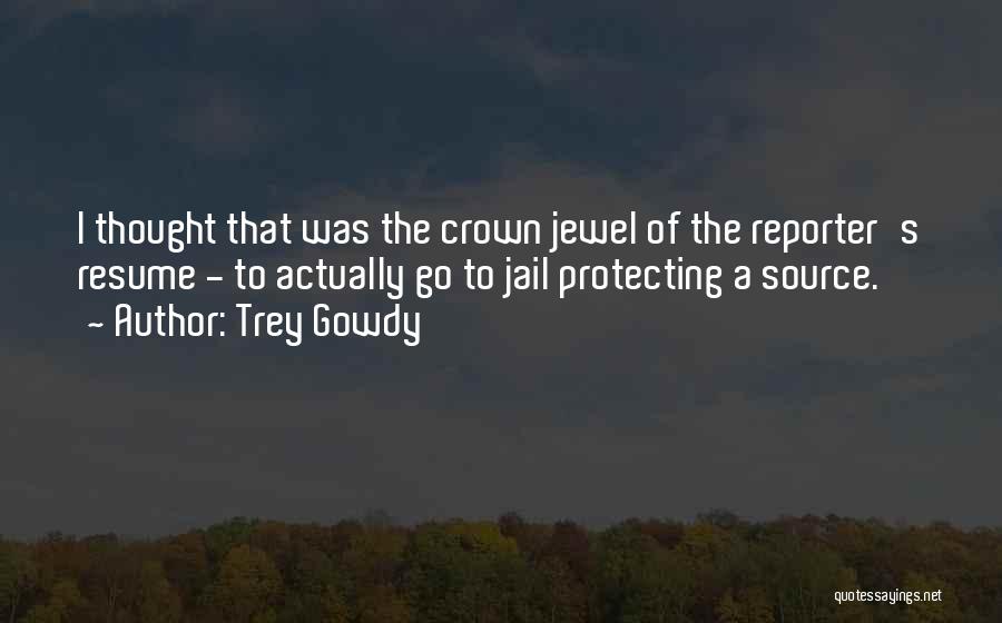 Trey Gowdy Quotes: I Thought That Was The Crown Jewel Of The Reporter's Resume - To Actually Go To Jail Protecting A Source.