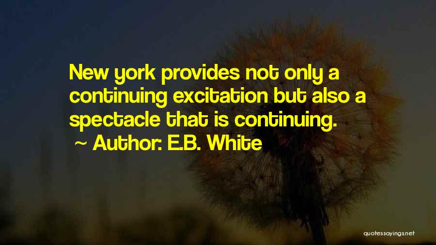 E.B. White Quotes: New York Provides Not Only A Continuing Excitation But Also A Spectacle That Is Continuing.