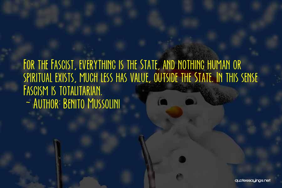 Benito Mussolini Quotes: For The Fascist, Everything Is The State, And Nothing Human Or Spiritual Exists, Much Less Has Value, Outside The State.