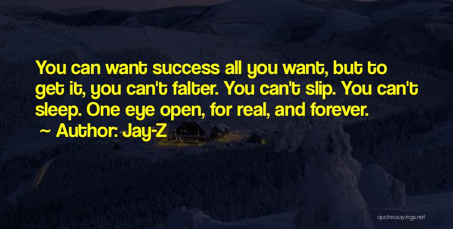 Jay-Z Quotes: You Can Want Success All You Want, But To Get It, You Can't Falter. You Can't Slip. You Can't Sleep.