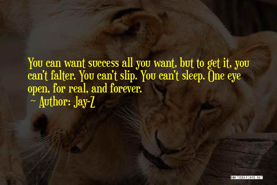 Jay-Z Quotes: You Can Want Success All You Want, But To Get It, You Can't Falter. You Can't Slip. You Can't Sleep.