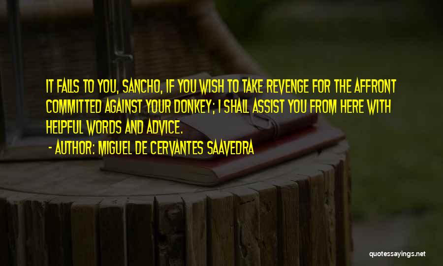 Miguel De Cervantes Saavedra Quotes: It Falls To You, Sancho, If You Wish To Take Revenge For The Affront Committed Against Your Donkey; I Shall