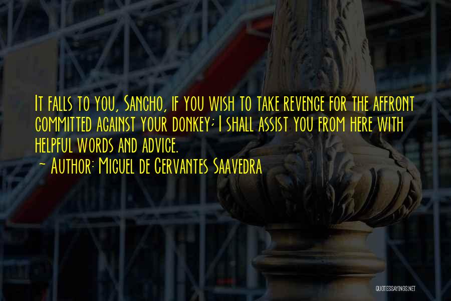 Miguel De Cervantes Saavedra Quotes: It Falls To You, Sancho, If You Wish To Take Revenge For The Affront Committed Against Your Donkey; I Shall