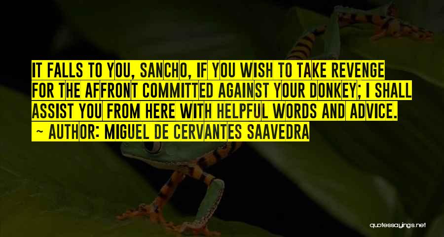 Miguel De Cervantes Saavedra Quotes: It Falls To You, Sancho, If You Wish To Take Revenge For The Affront Committed Against Your Donkey; I Shall