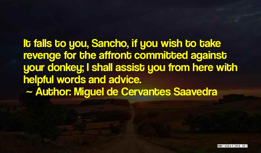 Miguel De Cervantes Saavedra Quotes: It Falls To You, Sancho, If You Wish To Take Revenge For The Affront Committed Against Your Donkey; I Shall