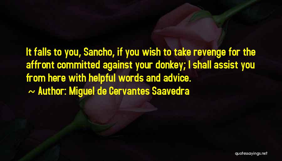 Miguel De Cervantes Saavedra Quotes: It Falls To You, Sancho, If You Wish To Take Revenge For The Affront Committed Against Your Donkey; I Shall