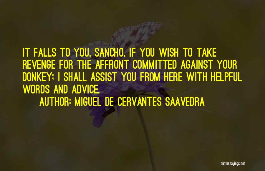 Miguel De Cervantes Saavedra Quotes: It Falls To You, Sancho, If You Wish To Take Revenge For The Affront Committed Against Your Donkey; I Shall