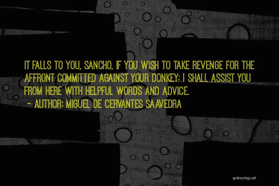 Miguel De Cervantes Saavedra Quotes: It Falls To You, Sancho, If You Wish To Take Revenge For The Affront Committed Against Your Donkey; I Shall