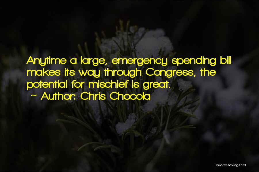 Chris Chocola Quotes: Anytime A Large, Emergency Spending Bill Makes Its Way Through Congress, The Potential For Mischief Is Great.