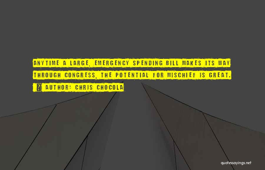 Chris Chocola Quotes: Anytime A Large, Emergency Spending Bill Makes Its Way Through Congress, The Potential For Mischief Is Great.