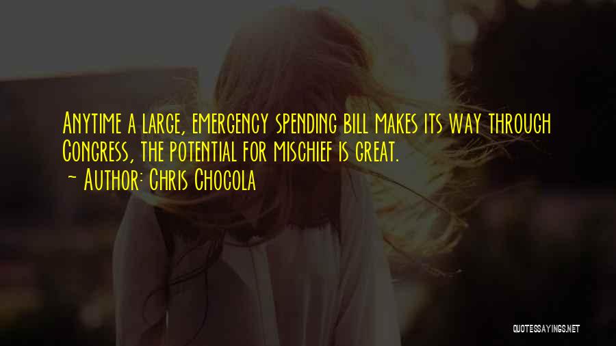Chris Chocola Quotes: Anytime A Large, Emergency Spending Bill Makes Its Way Through Congress, The Potential For Mischief Is Great.